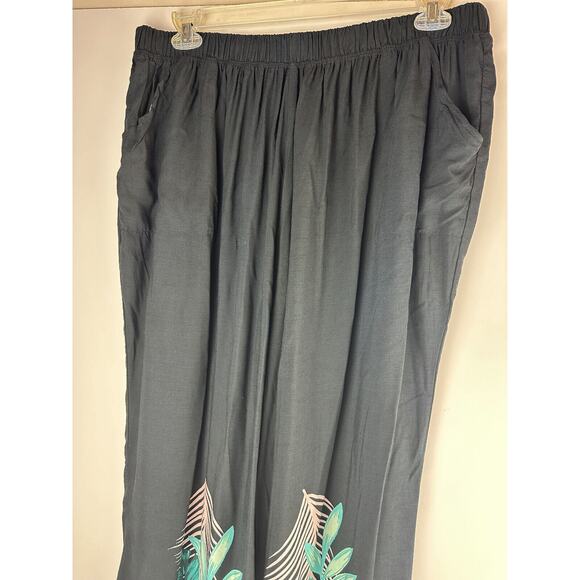 NWT Swim by Cacique Wide Leg Lounge Pants Black Tropical Print Plus Size 26/28 - Picture 11 of 13